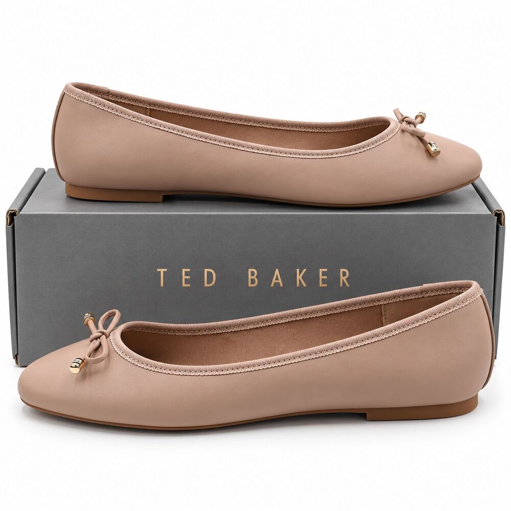 Ted Baker Womens Pink Leather Ballet Flats Bow Almond Toe Slip On Pick Size